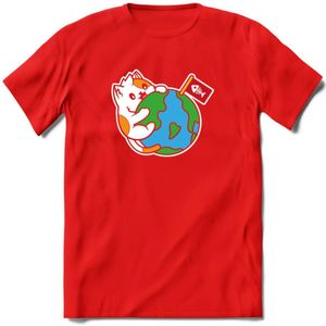 It's A Cat World - Katten T-Shirt Kleding Cadeau | Dames - Heren - Unisex | Kat / Dieren shirt | Grappig Verjaardag kado | Tshirt Met Print | - Rood - XXL