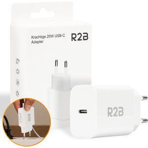 R2B® Krachtige 20W USB C Adapter - USB-C oplader geschikt voor o.a. iPhone & Samsung - Snellader - USB Stekker- Wit