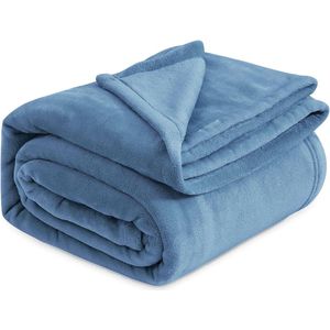 fleece deken voor bed en bank lichtblauw 240x220cm, deken voor 2 persoons super zachte donzige deken voor woonkamer en slaapkamer