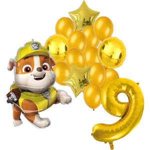 Paw Patrol Rubble ballonnen pakket - 64x81cm - 9 jaar - Folie Ballon set - Themafeest - Verjaardag - Ballonnen - Versiering - Helium ballon