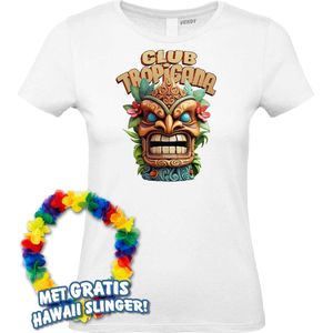 Dames t-shirt Tiki Masker | Toppers in Concert 2024 | Club Tropicana | Hawaii Shirt | Ibiza Kleding | Wit Dames | maat XXXL