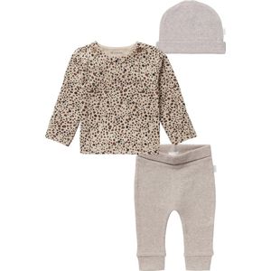 Noppies - Kledingset - 3delig - Broek Naura Taupe - Shirt Stanley sand - Muts Nevel Taupe - Maat 68