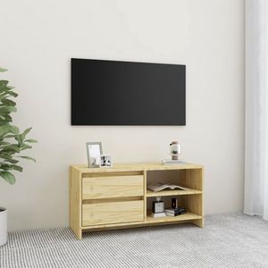 The Living Store TV-meubel Grenenhout - 80 x 31 x 39 cm - Met lades en opbergschappen