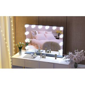 Hollywood spiegel: Luxe LED spiegel met licht regeling - zwart - 72x54cm - Premium Design