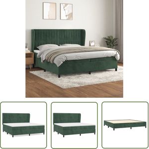 The Living Store Boxspring met matras fluweel donkergroen 200x200 cm - Boxspringbed - Donkere Kleuren - Fluweel Bed - Pocketveer Matras - Middelhard Matras