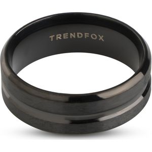 Heren Ring Zwart met Gegraveerde Streep - Staal - Cadeau voor Man - Mannen Cadeautjes