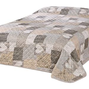 TRANKIELO® – Luxe Sprei voor Tweepersoonsbed met Hartenontwerp – Patchwork – Bruin – 240x260 cm