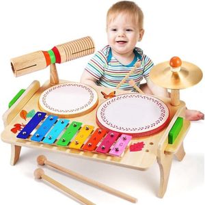 Coopi – Kinderdrumstel 7-in-1 – Houten Muziekinstrument met Xylofoon, Duurzaam & Educatief Speelgoed – Voor Baby's, Peuters & Kleuters