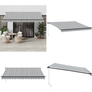 vidaXL Luifel handmatig uittrekbaar 400x300 cm antracietkleurig en wit - Uittrekbare Luifel - Uittrekbare Luifels - Luifel - Zonnescherm