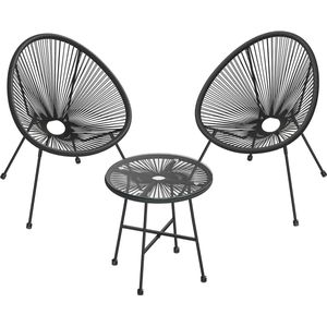 Hoppa! Poeder gecoate Stalen Tuinset - Zwart - Inclusief 2 Stoelen en Tafel