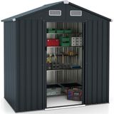 COSTWAY Tuinhuis van metaal, 182 x 129 x 197 cm, 3,25 m³, gereedschapsschuur met schuin dak en 2 schuifdeuren, afsluitbaar, tuinhuisje, tuinschuur, outdoor, donkergrijs