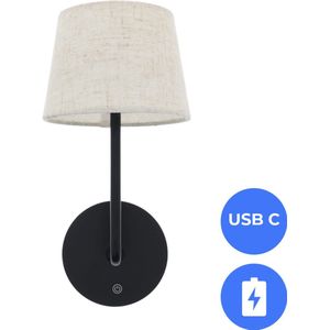 Fonkel Oplaadbaar Bedlamp ACCU Wandlamp Leeslamp CCT LED 3Watt ZWART – stof Zand