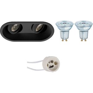 LED Spot Set - OSRAM Parathom PAR16 930 36D - Proma Zano Pro - GU10 Fitting - Dimbaar - Inbouw Ovaal Dubbel - Mat Zwart - 5.5W - Warm Wit 3000K - Kantelbaar - 185x93mm