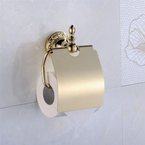 Toiletpapierhouder, goudkleurig, wandmontage, wandmontage, wc-papierhouder met deksel, messing om te boren