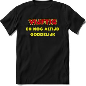 50 Jaar Goddelijk - Feest kado T-Shirt Heren / Dames - Geel / Rood - Perfect Verjaardag Cadeau Shirt - grappige Spreuken, Zinnen en Teksten. Maat XXL