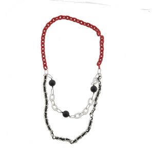 Behave Ketting - dames - wit - zwart - rood - schakelketting - kralen - 80 cm