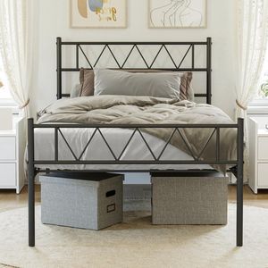 Klein modern metalen bedframe - 90 x 190 cm bedframe van metaal met lattenbodem, robuust en duurzaam, jeugdbed, eenvoudig te monteren, slaapkamer, woonkamer, thuis, voor mannen en vrouwen
