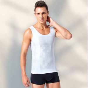 Chibaa - Mannen Compressie Sport Tanktop - Premium Corrigerend Hemd - Ondersteuning - Body Buik Shapewear - Body Shaper - Waist Trainer - Wit - X-Large