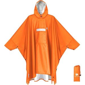 Lichte waterdichte regenjas poncho, herbruikbaar, ripstop, ademende multifunctionele regenjas met capuchon, opvouwbare beschermhoes, onderkant, ideaal voor buiten, camping, wandelen, vissen, oranje