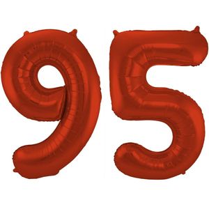 Folat Folie ballonnen - 95 jaar cijfer - rood - 86 cm - leeftijd feestartikelen