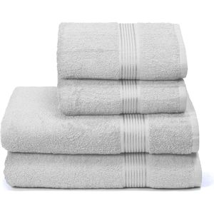 Goodivery ® Ultra Soft Set van 4 handdoeken, katoen, bevat 2 extra grote badhanddoeken 70 x 140 cm, 2 handdoeken 50 x 90 cm, voor dagelijks gebruik, compact en licht, lichtgrijs