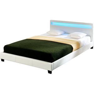 In And OutdoorMatch Bed Robert - met LED-verlichting - Bedbodem - 160x200 cm - Wit - Modern design