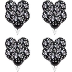 Hondenpootjes Ballonnen zwart met wit , 24 stuks, Verjaardagsfeest, kinderfeest, hond , themafeest