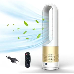 Ventilator - Torenmodel - Afstandsbediening - 80° Ultrastille Bladloze Ventilatie, 8-uurs Timer - 8 Instelbare Standen - Kantoor of Thuis - Wit-Goudkleur - 56x14 cm