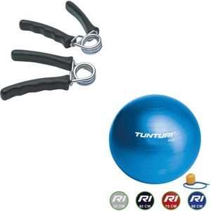 Tunturi - Fitness Set - Knijphalters 2 stuks - Gymball Blauw 90 cm