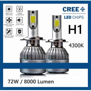 H1 LED lampen (set 2 stuks) CANbus Geschikt  4300k Naturel Wit 8000LM IP68 72 Watt , Vintic , Motor / Auto / Scooter / Dimlicht / Grootlicht / Koplampen / Auto / Autolamp / Autolampen / Lamp / Car Light / Valentijn voor hem