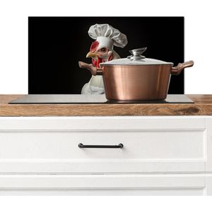 Spatscherm keuken 70x30 cm - Kookplaat achterwand Kok - Rood - Kip - Muurbeschermer - Spatwand fornuis - Hoogwaardig aluminium