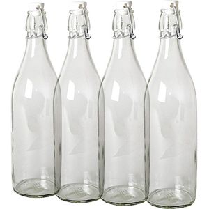 12x Glazen beugelflessen/weckflessen transparant met beugeldop 1 liter - Inmaakflessen van glas - Waterflessen