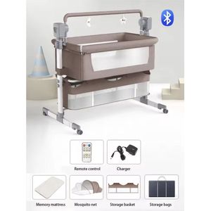 J&R Babybed - Elektrisch babybed - Wieg - Baby bedje - Ledikant - Bluetooth - Verplaatsbaar - Draagbaar - Klamboe - Bruin/Khaki