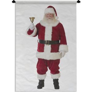 Wandkleed Kerst - De iconische kerstman rinkelt aan zijn bel op een witte achtergrond Wandkleed katoen 120x180 cm - Wandtapijt met foto XXL / Groot formaat!