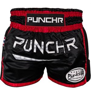 PunchR™ Muay Thai Short Super Mesh Zwart Rood maat XS