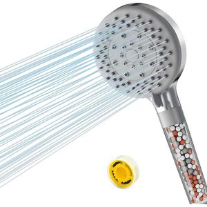 Waterbesparende douchekop - 5 straalsoorten - energiebesparend - regendouche - drukverhogend - met filter - 3-laagse filtratie - extra stenen - 175 GPM/min.
