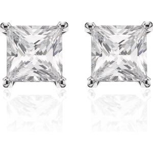 Silventi 921174009 Zilveren oorstekers vierkant 9mm Wit zirkonia Rhodium