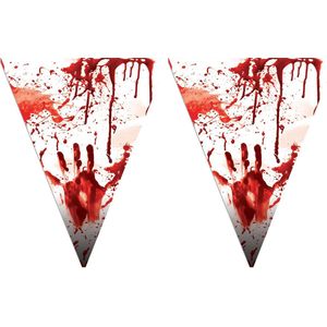 Horror/Halloween thema vlaggenlijn feestslinger - 2x - bloederig - plastic - 500 cm - Versiering/feestartikelen