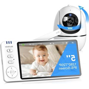 Babyfoon met camera 5 inch babycamera 720p 3500mAh video babyfoon met nachtzicht VOX communicatie tweeweg-temperatuursensor en 8 slaapliedjes