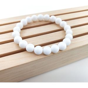 Bixorp Gems Witte Natuursteen Edelsteen Armband - Gepolijste Natuursteen Kralenarmband - 18cm