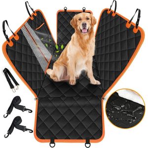 Mister Mill Hondendeken Auto Achterbank en Kofferbak - Hondenkleed - Beschermhoes - Autodeken Hond Achterbank - Zwart Oranje - 137 X 147 CM inclusief Hondenriem Gordel