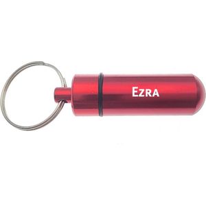 Sleutelhanger - Pillenkoker - Met Naam - Ezra - Medicatie - Identiteitskoker - Rood
