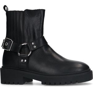 Manfield - Dames - Zwarte leren biker boots - Maat 39