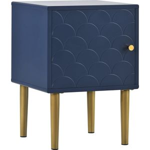 Merax Nachtkastje 50x35x35 cm – Marineblauw met Visgraatmotief en Gouden Poten