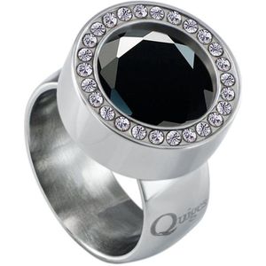 Quiges RVS Schroefsysteem Ring met Zirkonia Zilverkleurig Glans 20mm met Verwisselbare Geslepen Zirkonia Zwart 12mm Mini Munt