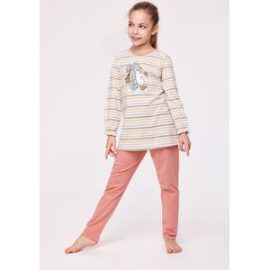 Woody pyjama meisjes/dames - multicolor gestreept - haas - 232-10-BLB-S/930 - maat 152