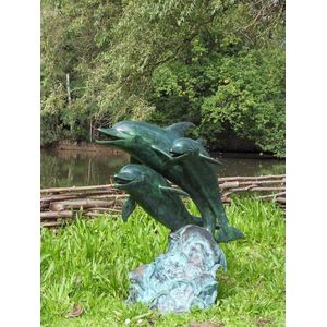 Tuinbeeld - bronzen beeld - 3 Dolfijnen fontein - 94 cm hoog