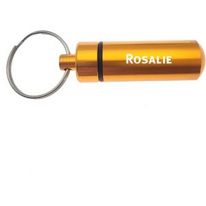 Sleutelhanger - Pillenkoker - Met Naam - Rosalie - Medicatie - Identiteitskoker - Goud