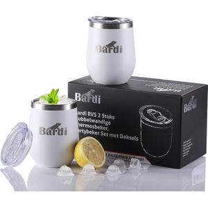 Bardi RVS 2 Stuks Dubbelwandige Thermosbeker - Koffie Thee Koffiebeker Mokken Thermosbeker Travel Mug Trein Vaatwasbestendig - WIT