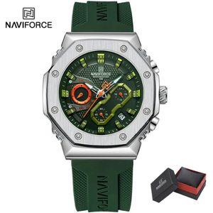 NAVIFORCE 8035 Horloge voor mannen - Groen - Siliconen Band - Verpakt in mooie geschenkdoos - Zilveren uurwerkkast - Batterij inclusief